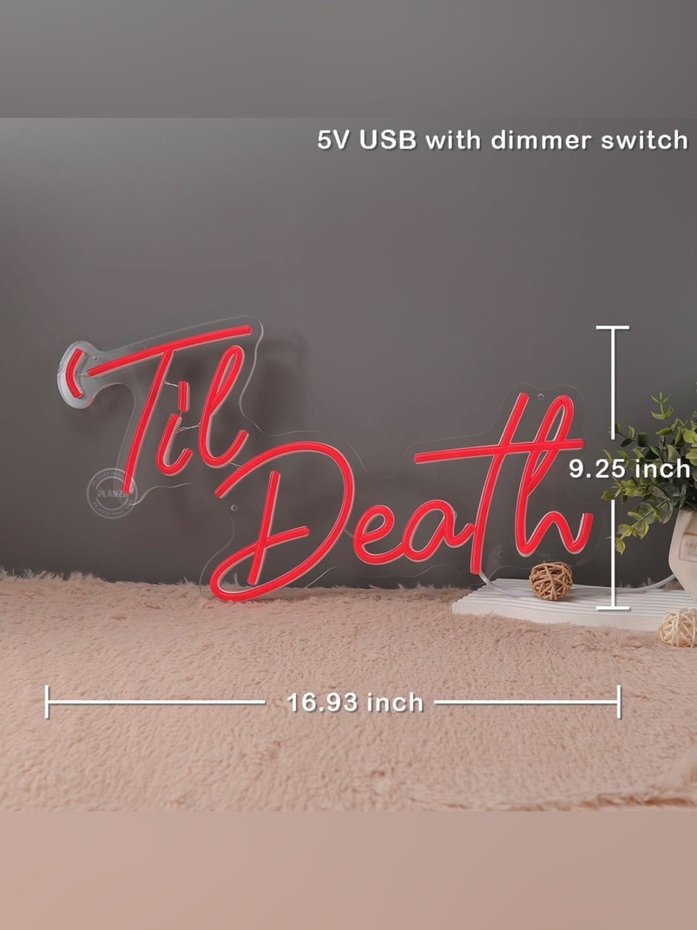 Red Neon 'Til Death Script Dimmable Sign - Picture 3 of 4